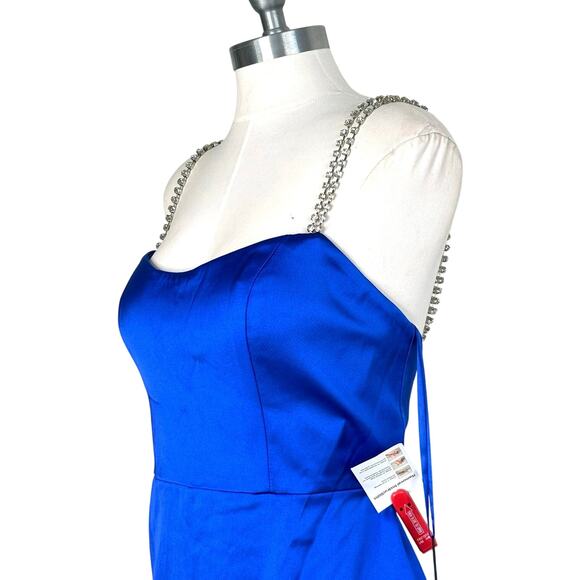 Mac Duggal Ieena 55691 Rhinestone Strap Satin Mini Dress Cobalt Blue - Picture 6 of 11
